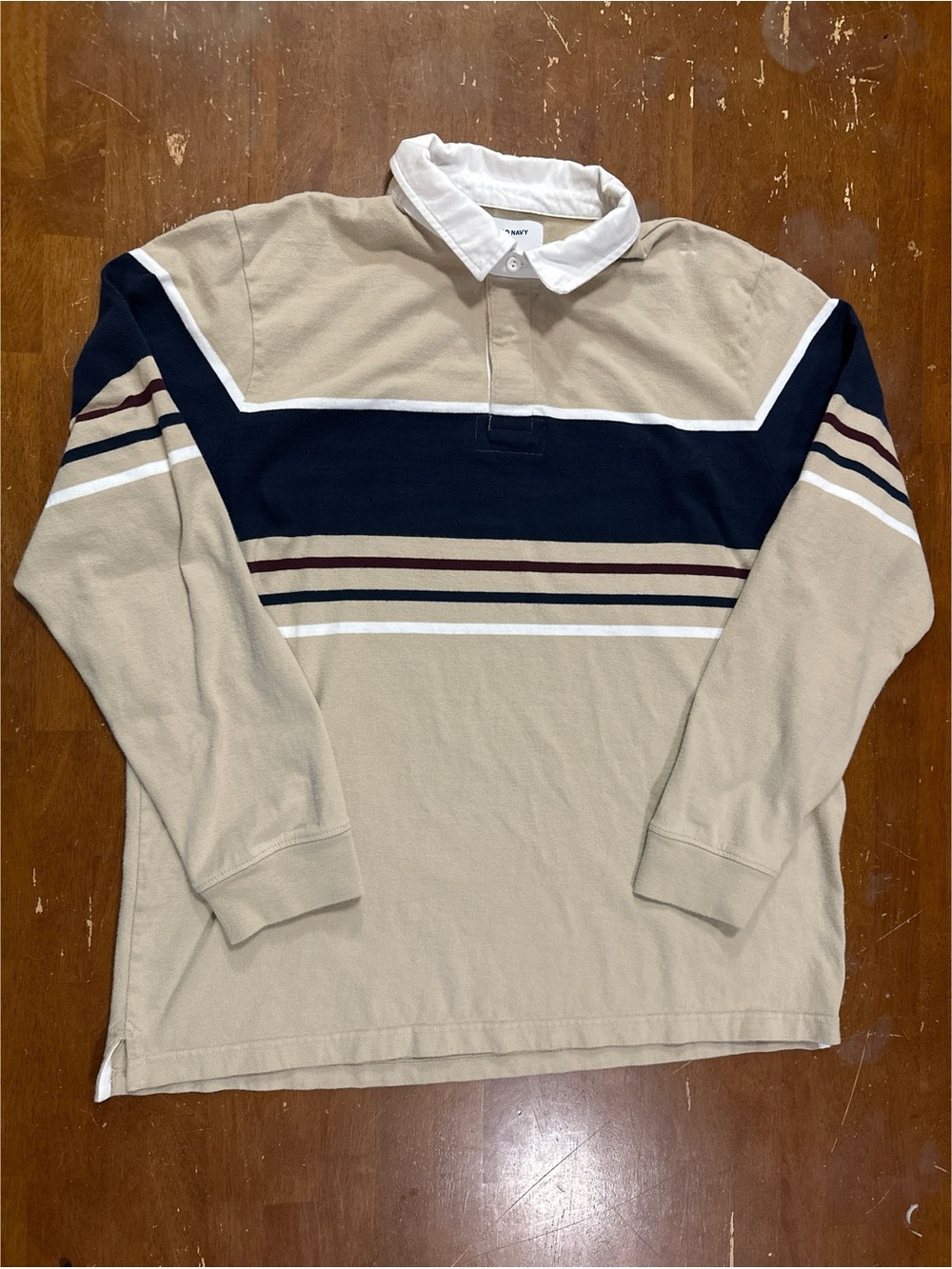 Old Navy Beige, Navy & White Rugby Shirt